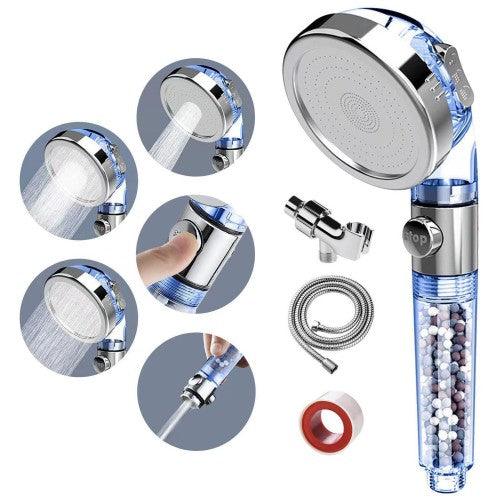 Handheld High Pressure Showerhead with Mineral Stone Beads Filter, Eco-Stop Button, 3 Spray Modes - Toytexx Handheld High Pressure Showerhead with Mineral Stone Beads Filter, Eco-Stop Button, 3 Spray Modes - Toytexx